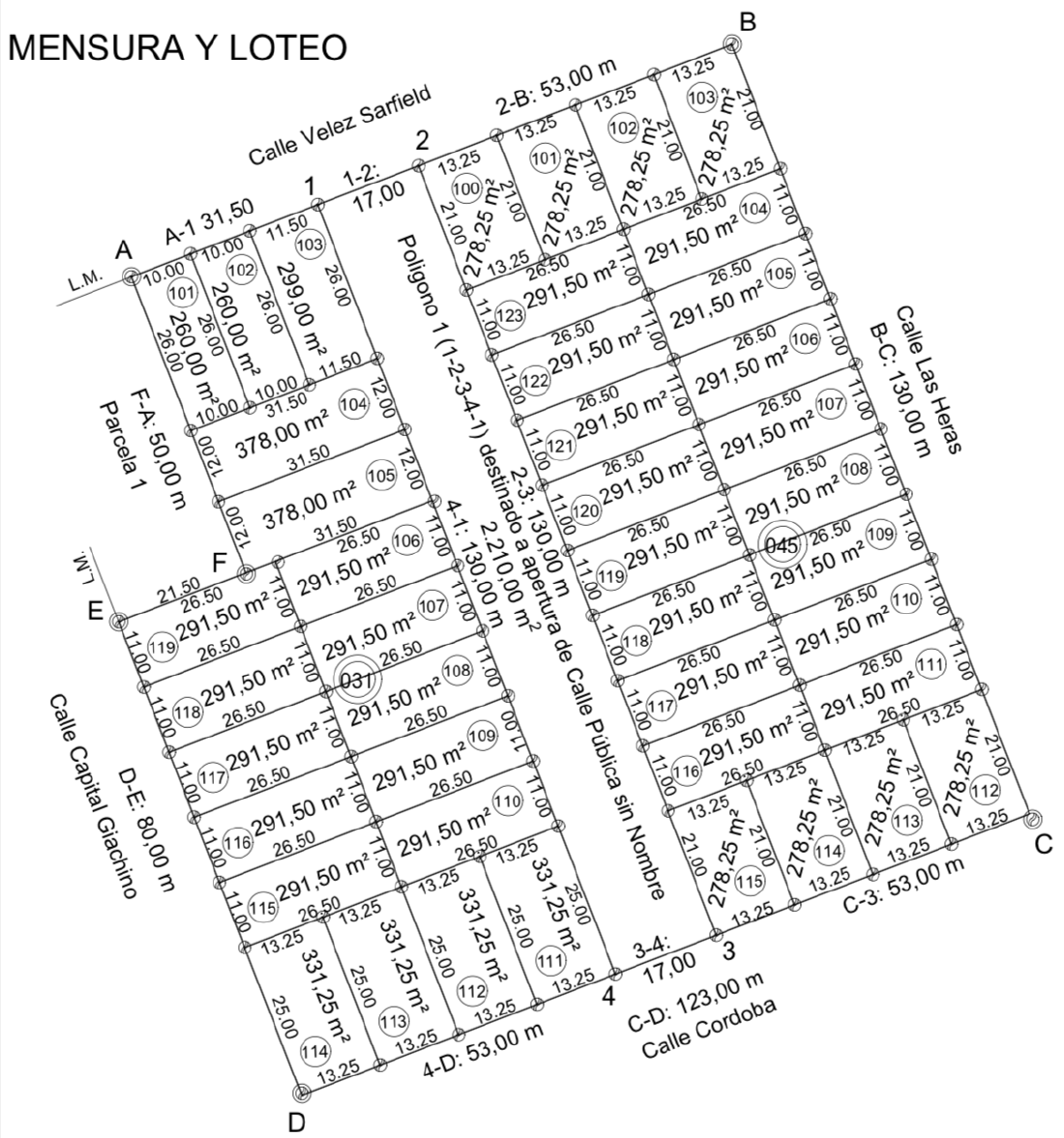 Plano de mensura y loteo — Manzanas 31 y 45
